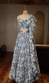 Off White Printed Lehenga with Pleated Blouse